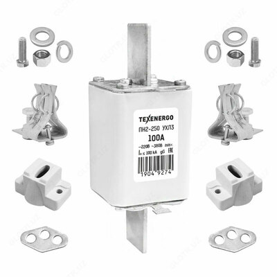 Предохранитель ПН2 250/100 А в комплекте с контакт основанием (держателем) и крепежными деталями