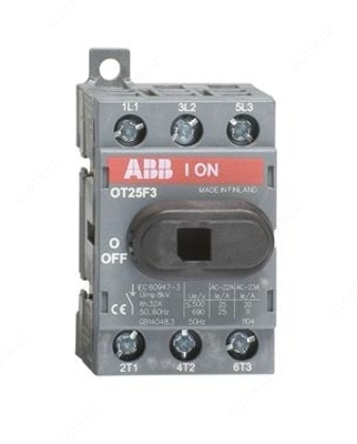 Рубильник OT40F3 до 40А 3х-полюсный для установки на DIN-рейку или монтажную плату (с резерв. ручкой)